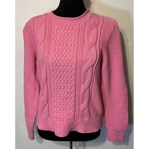 Banana Republic Sweater Womens Medium‎ Pink Cable Raglan Knit Crewneck Pullover